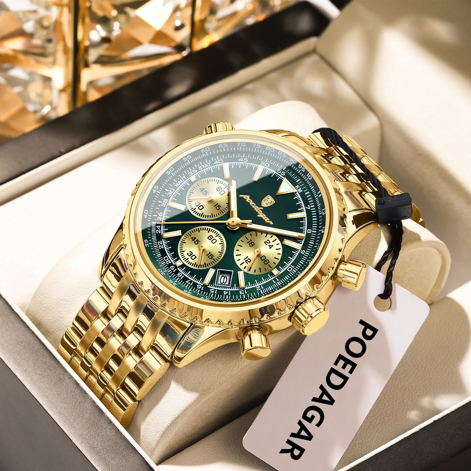 Luxury Watch Green Dial - POEDAGAR Orologio da polso maschile di